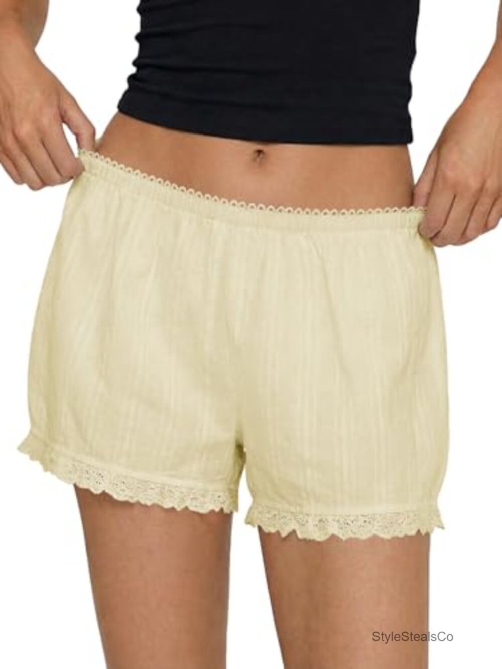 Womens Lace Trim Bloomers Cotton Casual Low Waisted Shorts